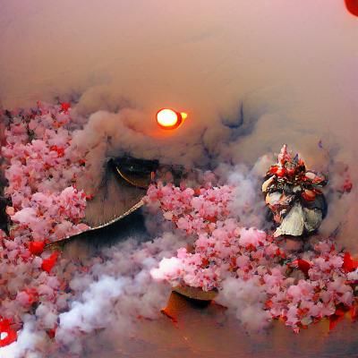 Japanese Oni Mask with Sakura Petals