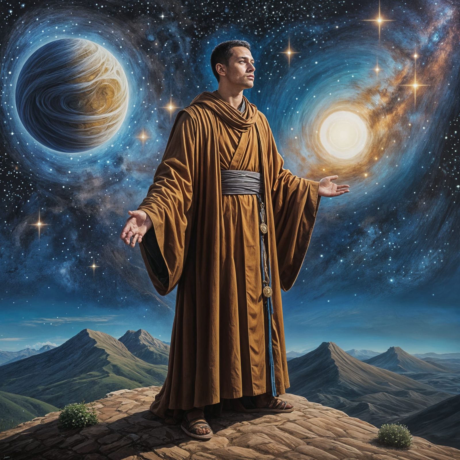A Celestial Monk in Starry Attire