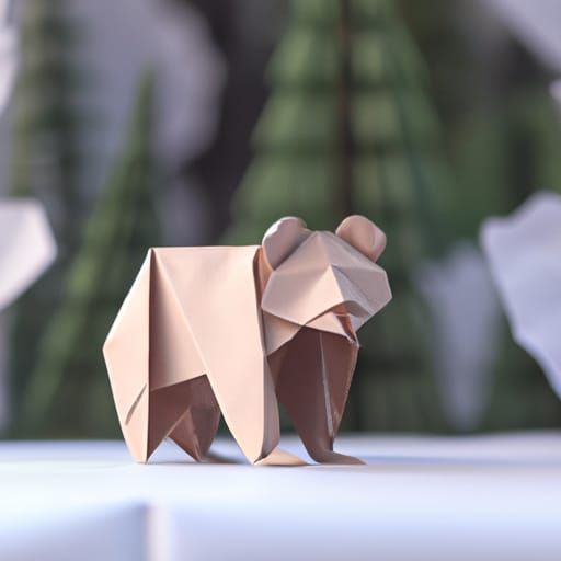 Origami Bear in Paper Forest: 8K Papercraft