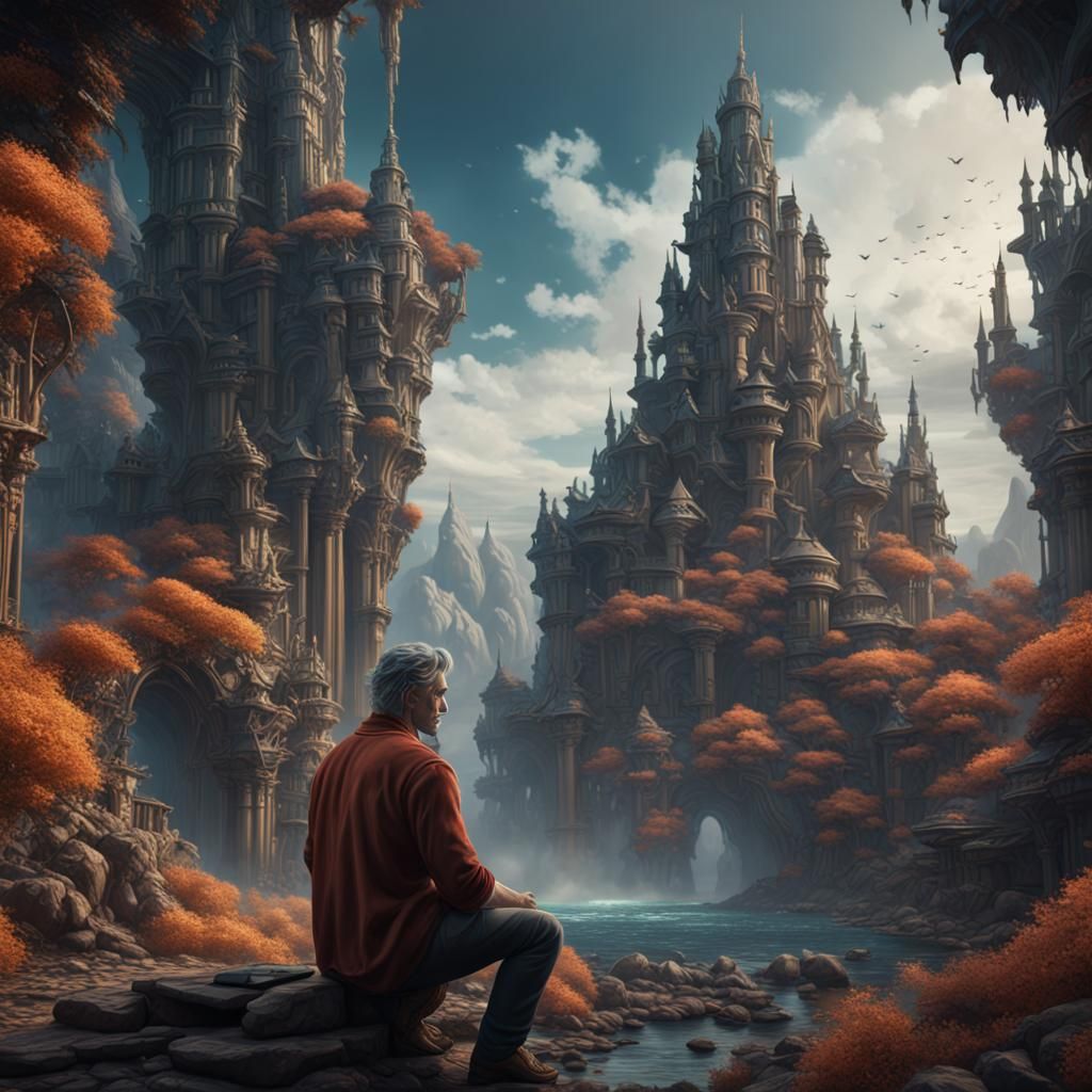 Detailed Matte Painting of a Man Thinking