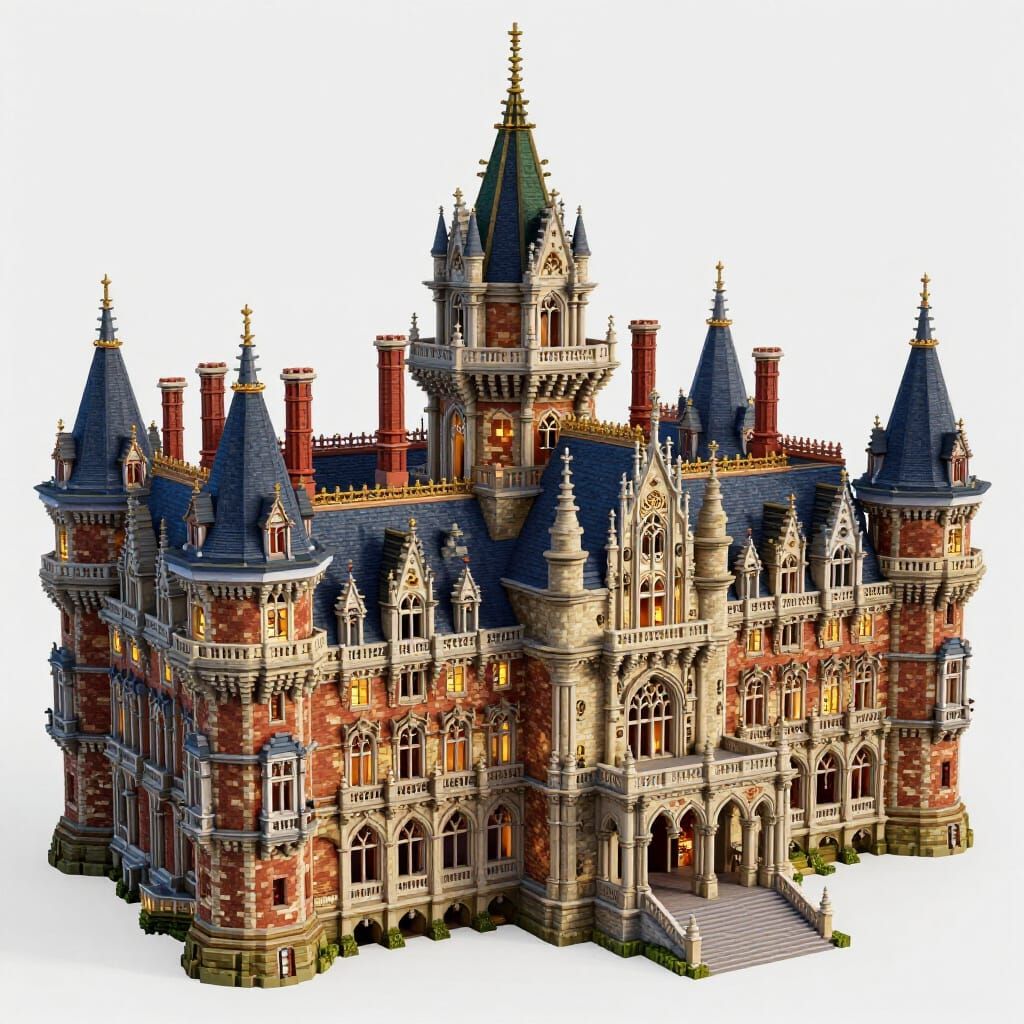 Ornate Victorian Manor Castle in Minecraft Style