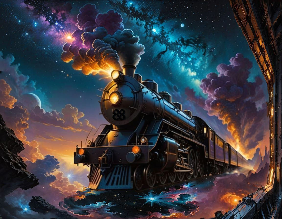 Cosmic Steam Train Conquers the Milky Way in Vibrant Oil Pai...