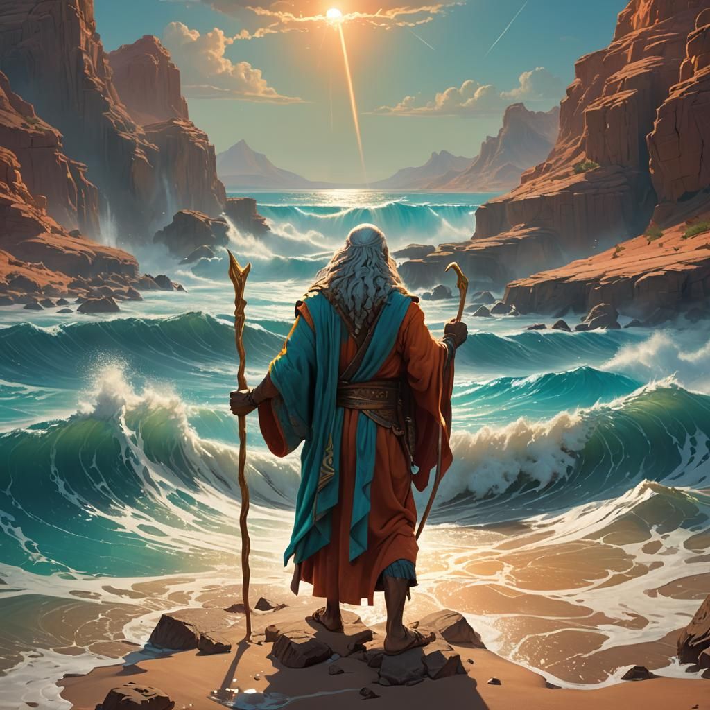 Moses Parting the Sea: Biblical Fantasy Art