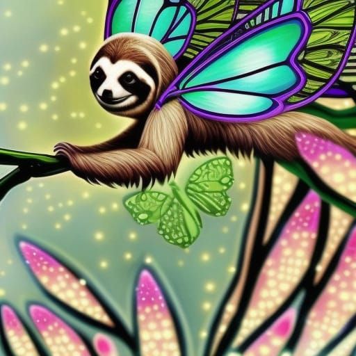 Enchanted Fairy Sloth Masterpiece with Prismatic Filigree