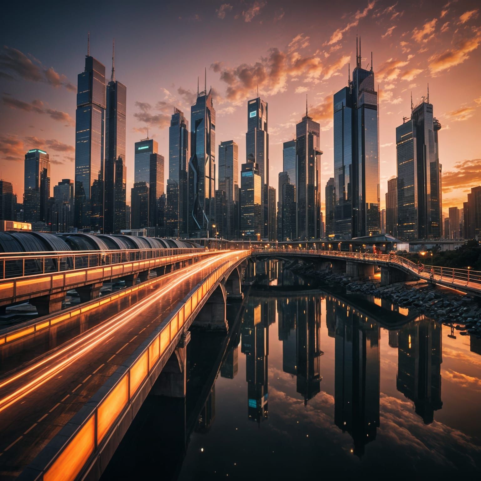 Surreal Futuristic Cityscape on an Alien Planet at Sunset