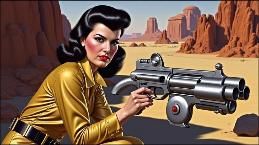 Pulp Magazine Cover: Woman with Ray Gun