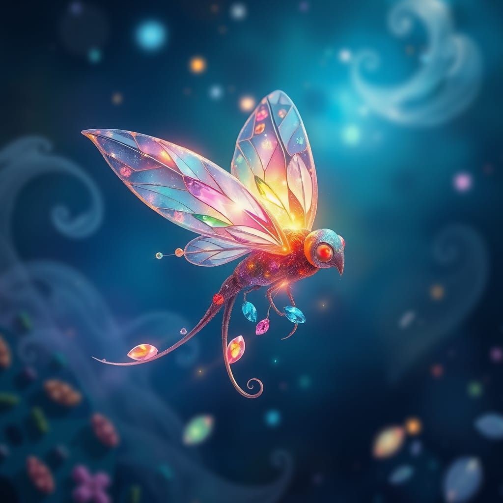 Whimsical Jewel Plant in Dreamy Nighttime Scene, in Children...