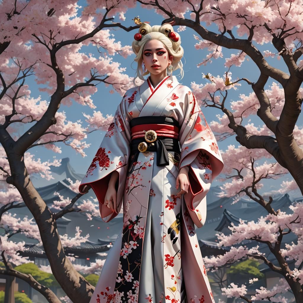 Lady Gaga in Kimono: Anime-Inspired Cherry Blossom Scene