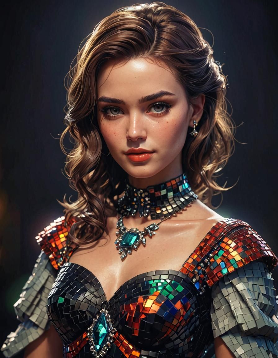 Elegant Woman in Retro Pixel Art Style