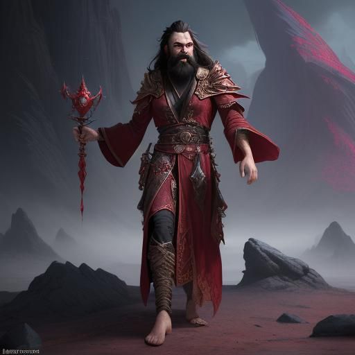 Fantasy Sorcerer in Red Robes, Detailed Matte Painting
