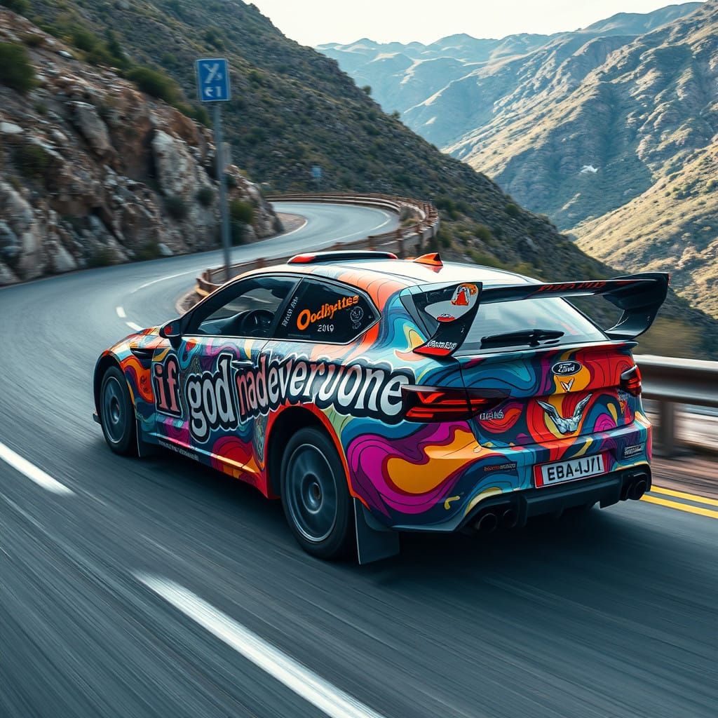 Rally car wrapped in "if god made everyone" artwork