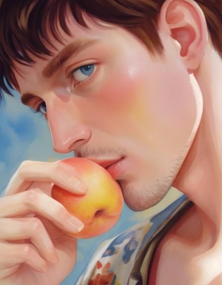 Surrealistic Portrait of a Young Man in Vibrant Gouache Colo...