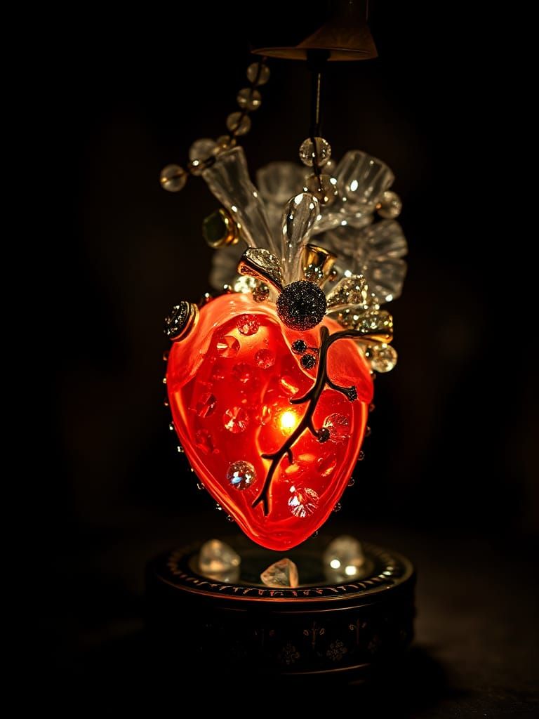Crystal Lamp with Jeweled Heart: Eerie Macro Photography