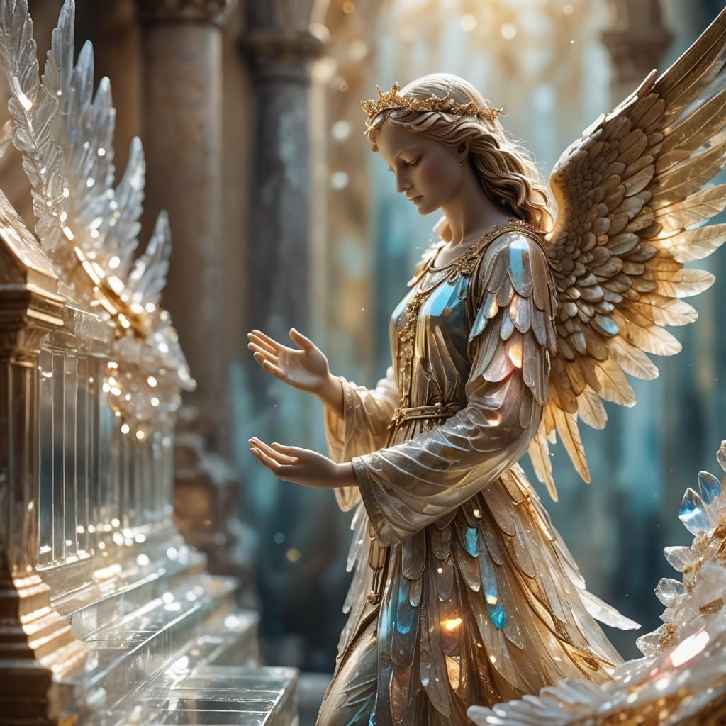 Ethereal Angel Ascending Crystal Stairway: Hyperrealistic Cl...