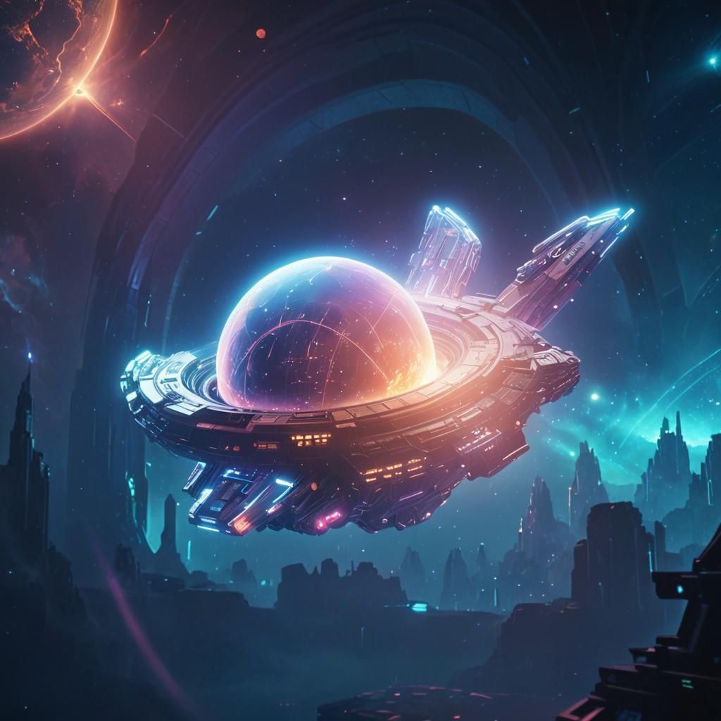 Spaceship Command Center with Nebula View