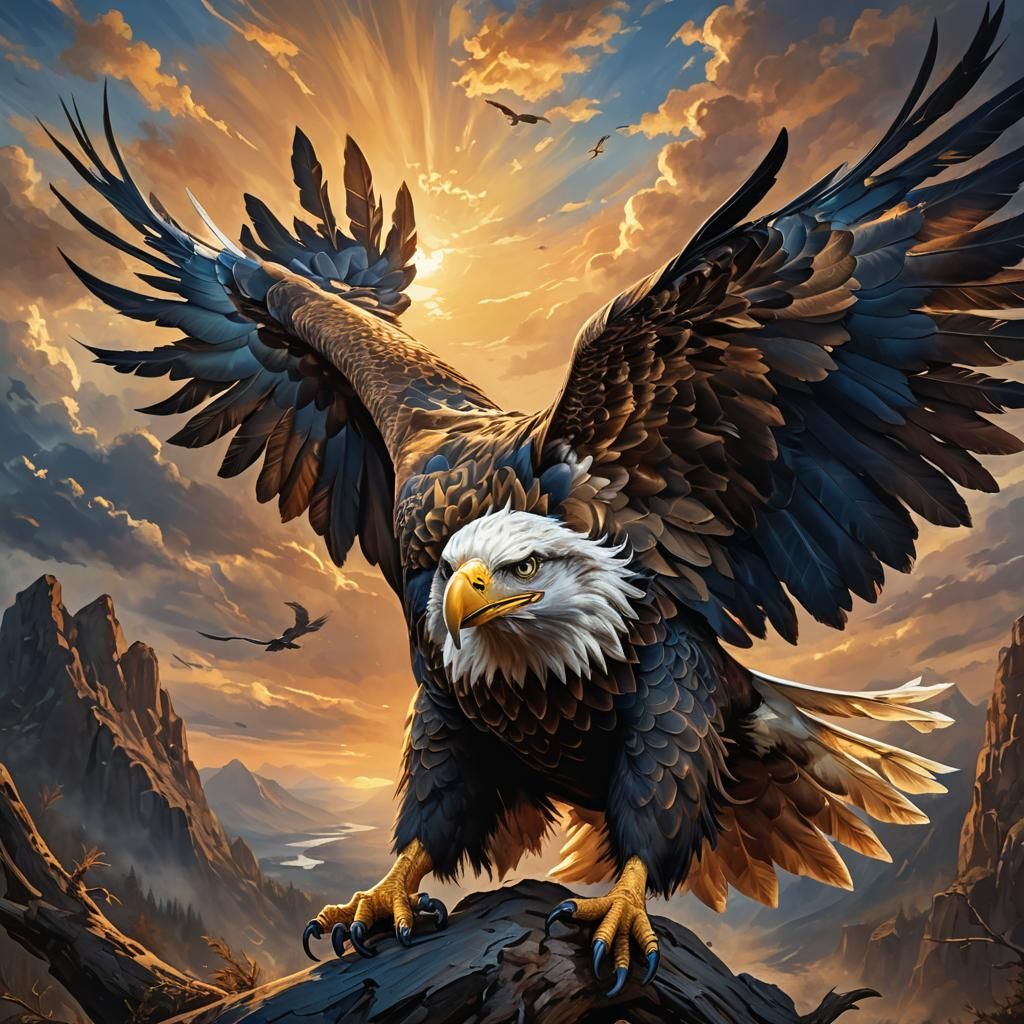 Eagle Attack: Epic Fantasy Digital Oil Painting