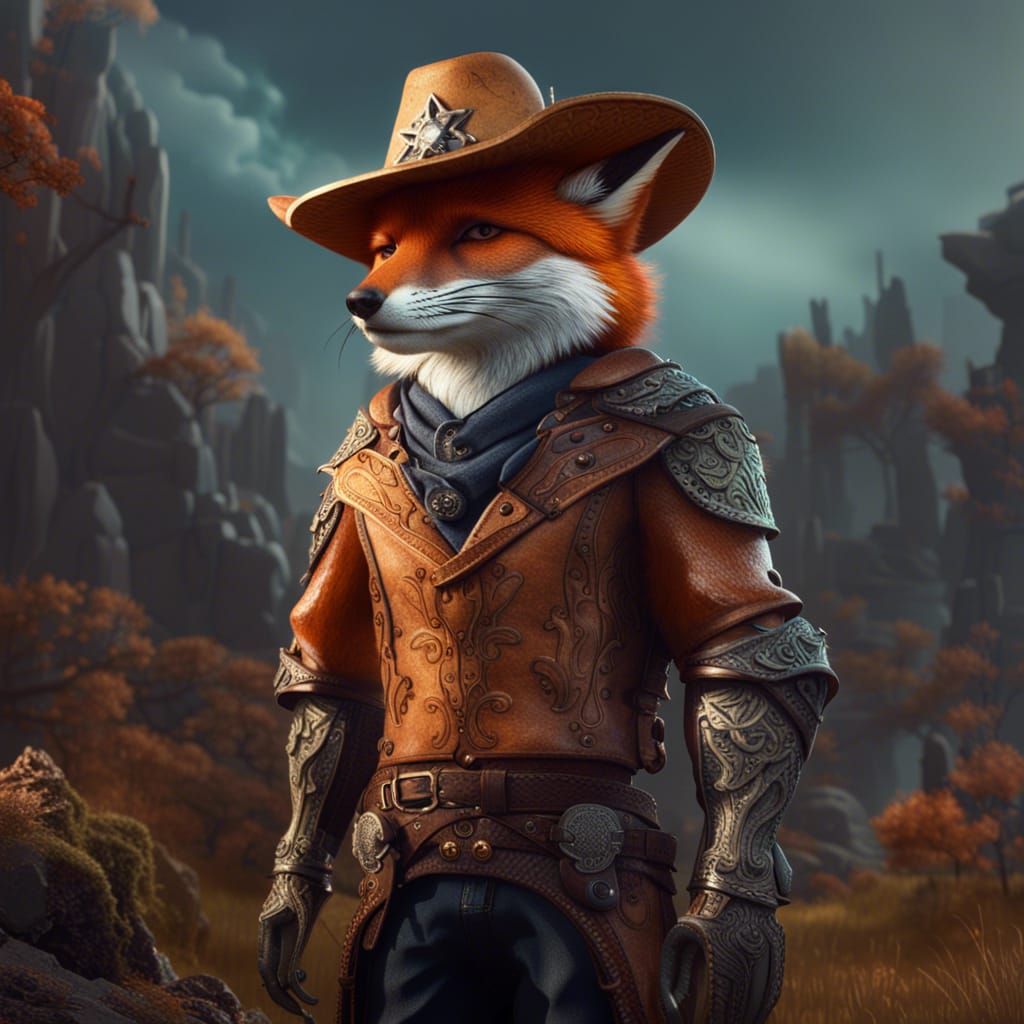 Fox in Cowboy Hat: Detailed Fantasy Art