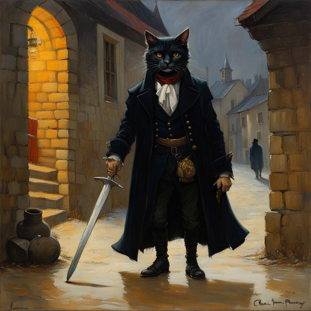 Puss in Boots in Dark Oil Painting Style