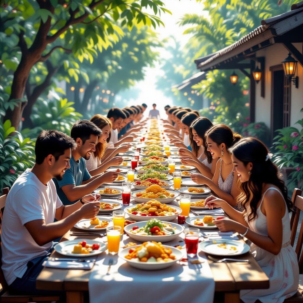 Filipino Boodle Fight in Ethereal Fantasy Style