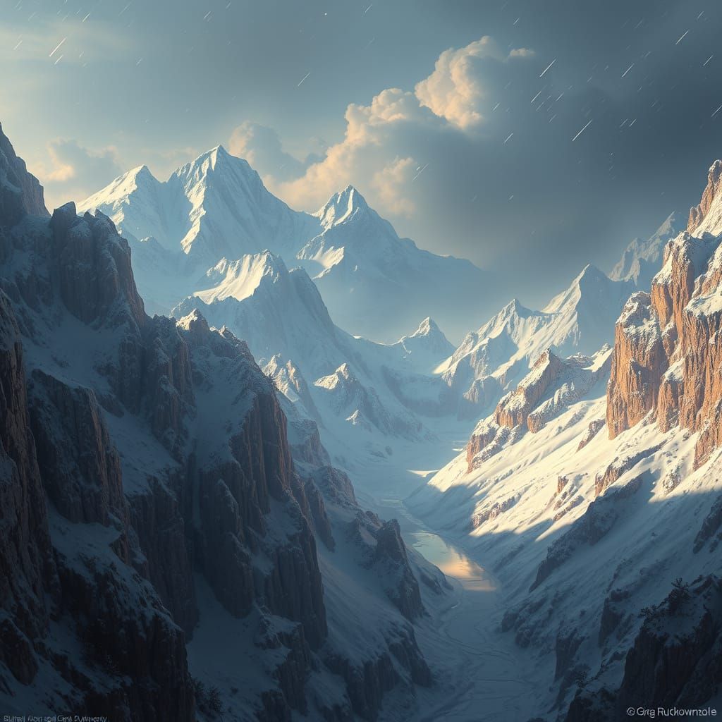 Jugendstil Crystal Landscape Painting with Dramatic Shadows