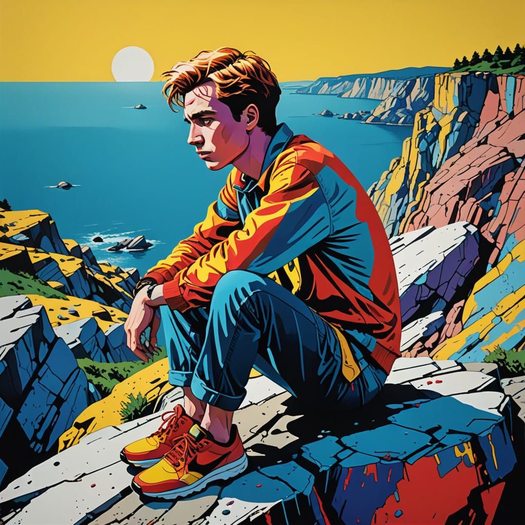 Pop Art Portrait of a Young Man Overwhelmed with Emotion