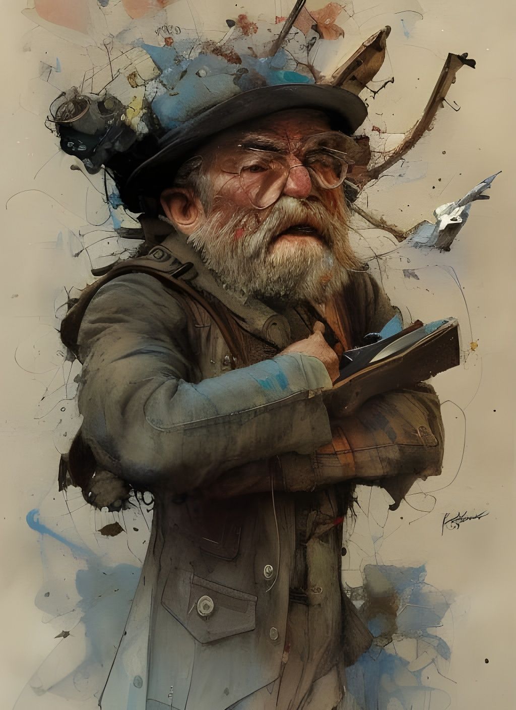 Stamp Man Crayon Caricature in Whimsical Style