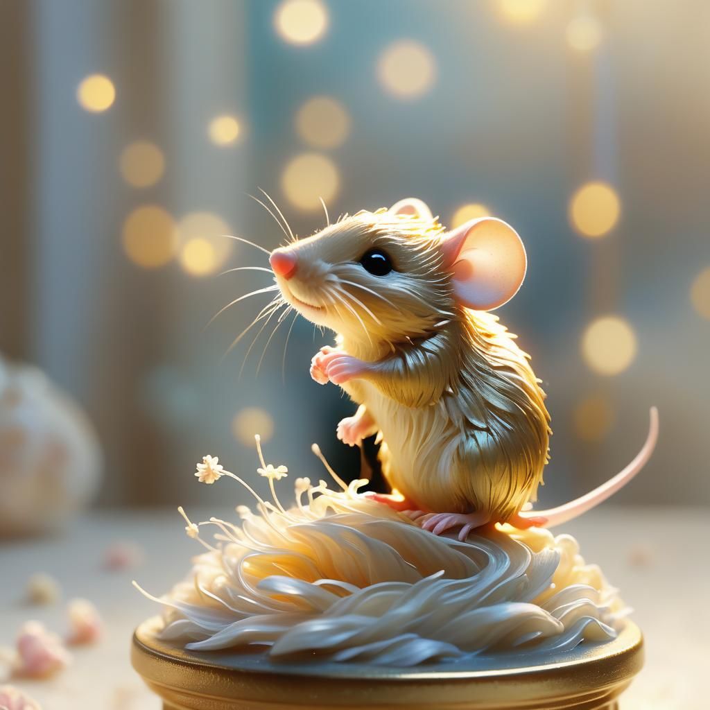Luminous Mouse: Ethereal Light Sculpture in Impressionist St...