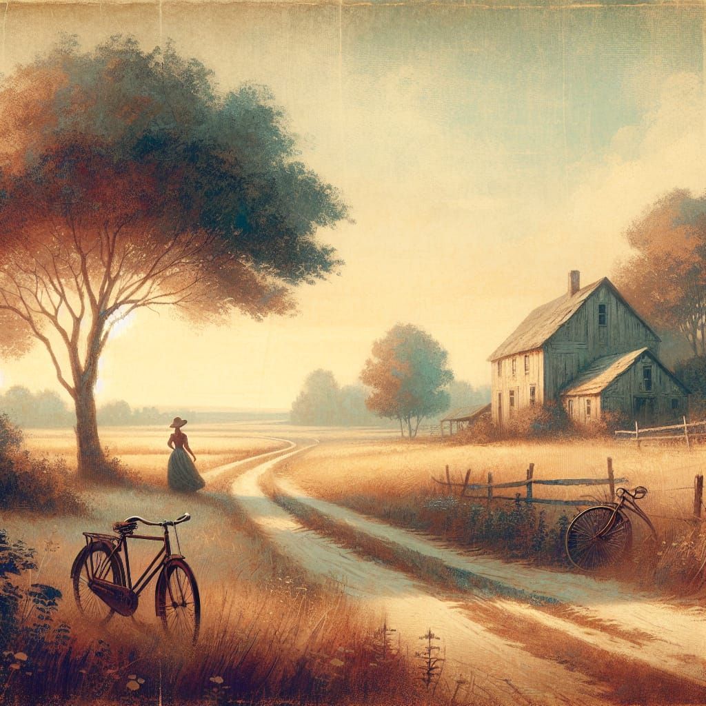 Nostalgic Rural Landscape in Impressionist Style