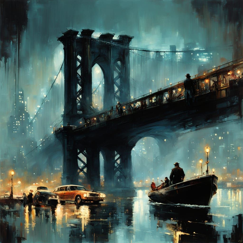 Retro-Style Bridge Over Hudson River at Sunset