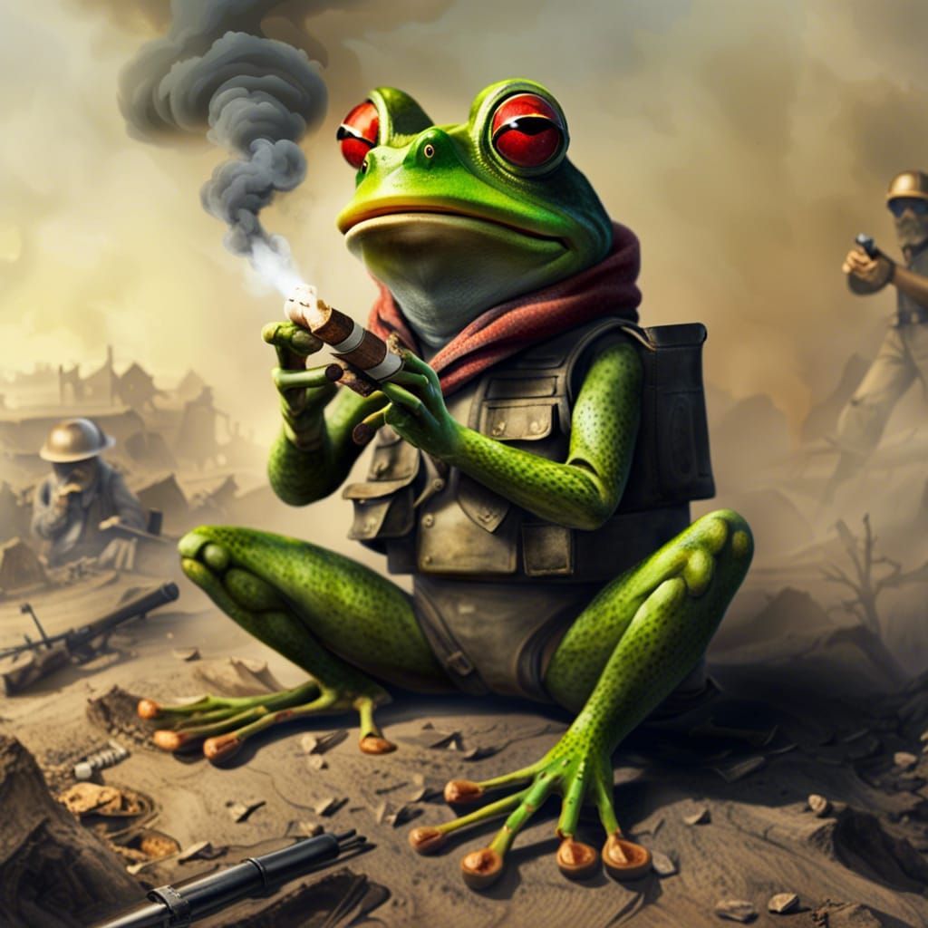 Frog Smokes Cigar in War Zone