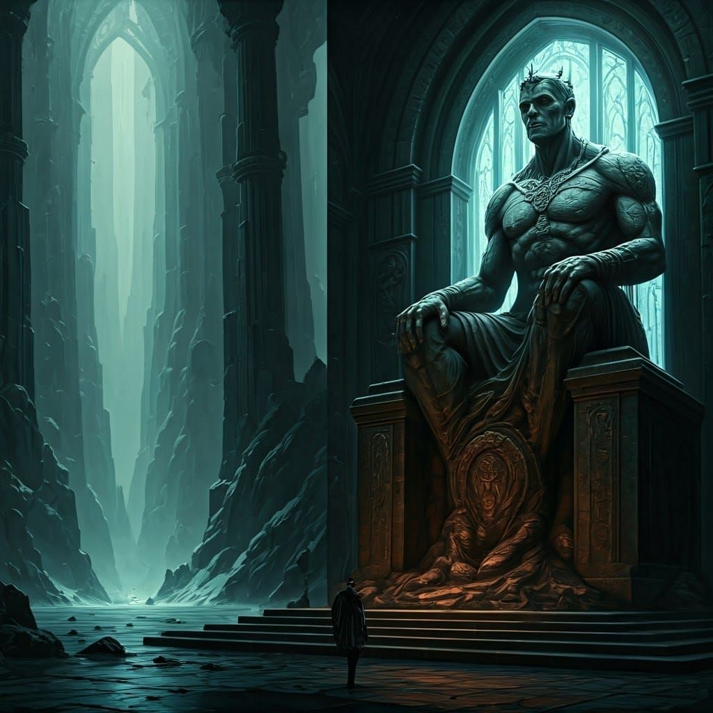 Colossal Statue on Black Stone Pedestal