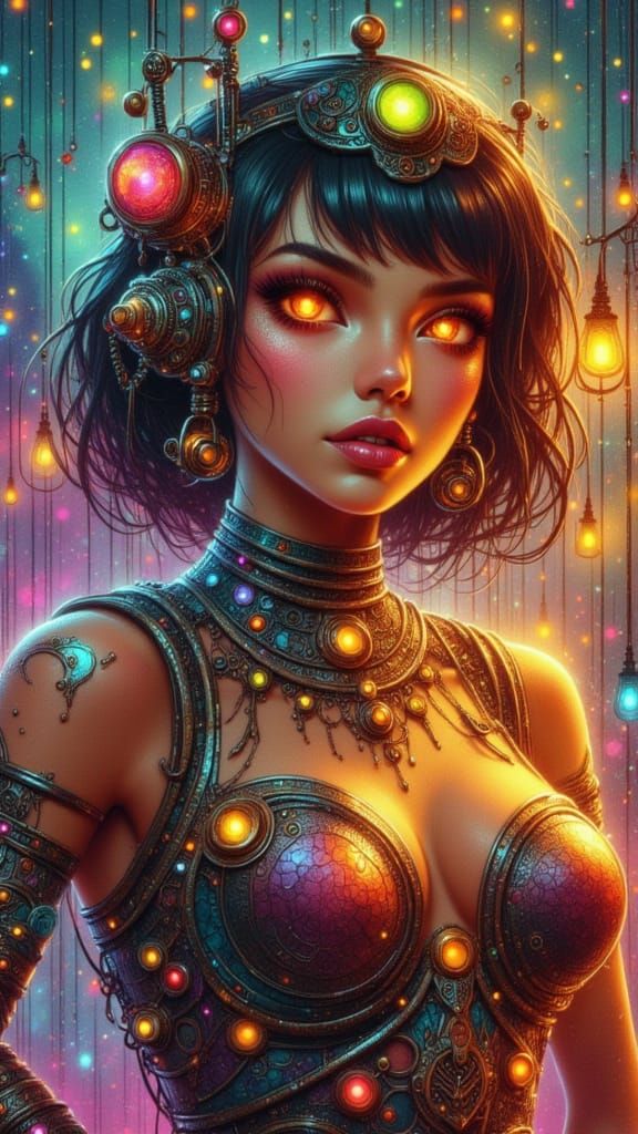 Realistic Woman with Alluring Gaze in Steampunk Style
