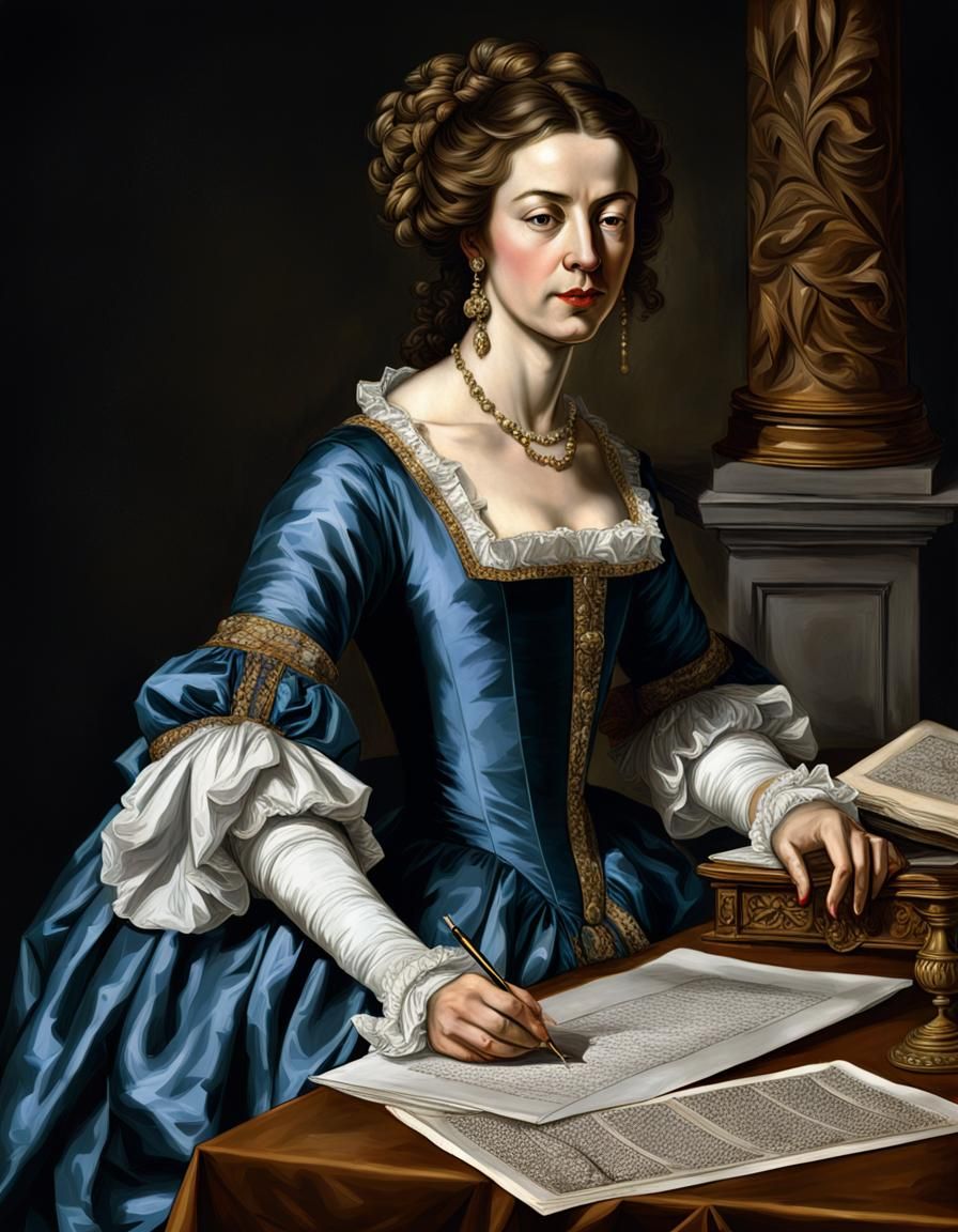 Young Writer in Baroque Style With Pen and Paper