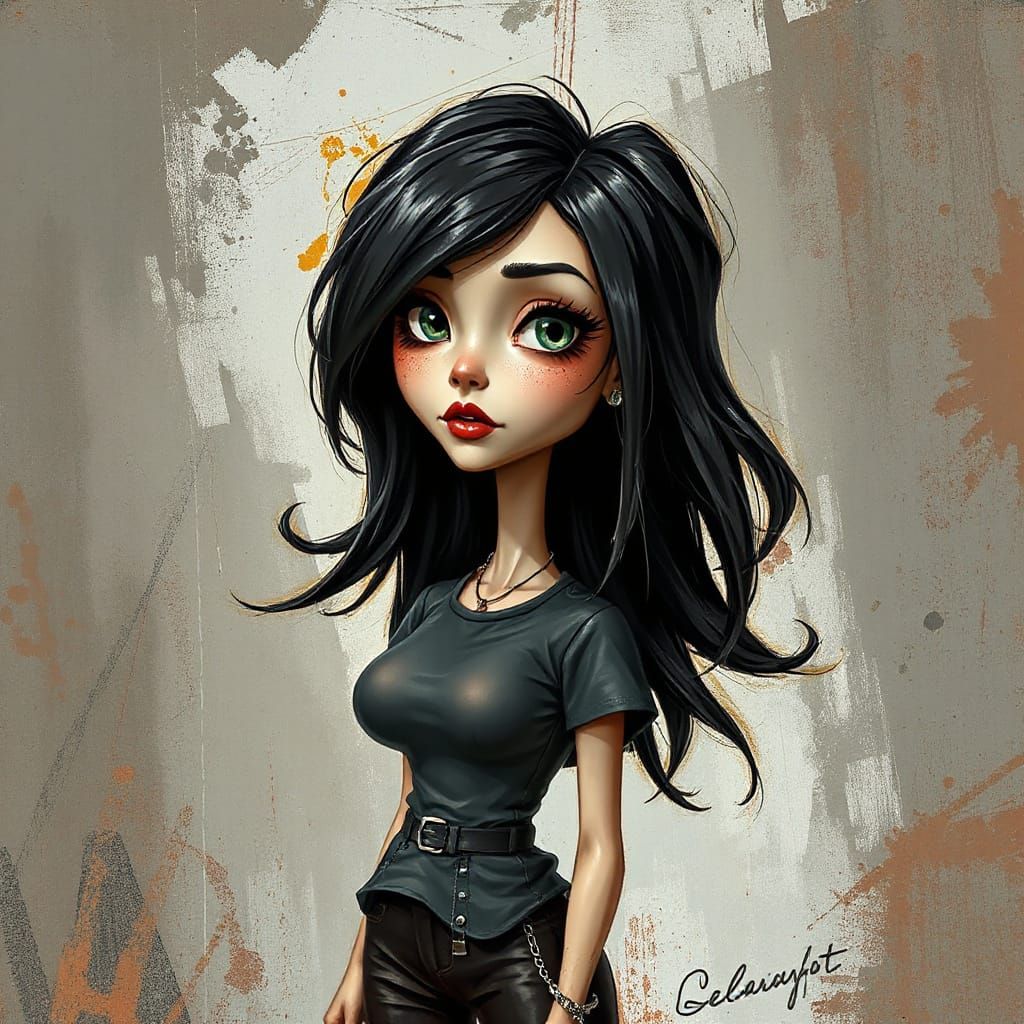 Cartoon Latina Punk Girl with Impasto Textures