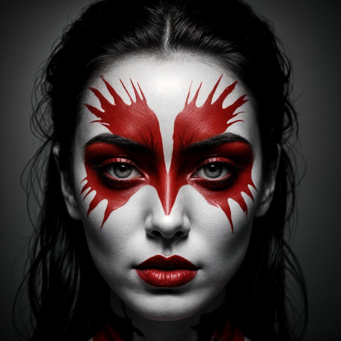 Hyperrealistic Portrait with Red Aerial Brush Paint