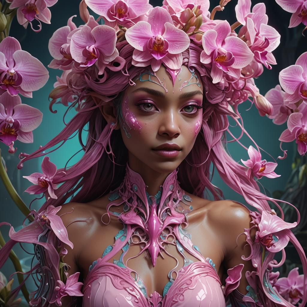 Lovecraftian Bioluminescent Orchid Fairy Portrait