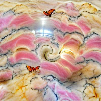 Coral Marble Butterfly with Abstract Cloud Design