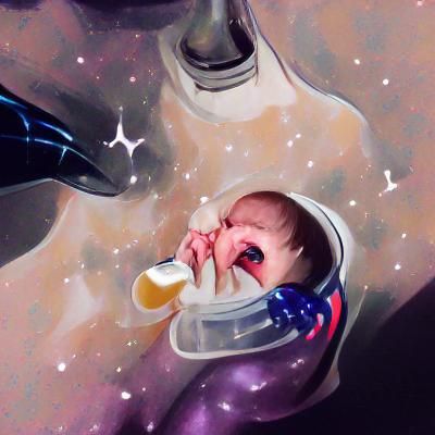 Crying Baby Astronaut in Outer Space