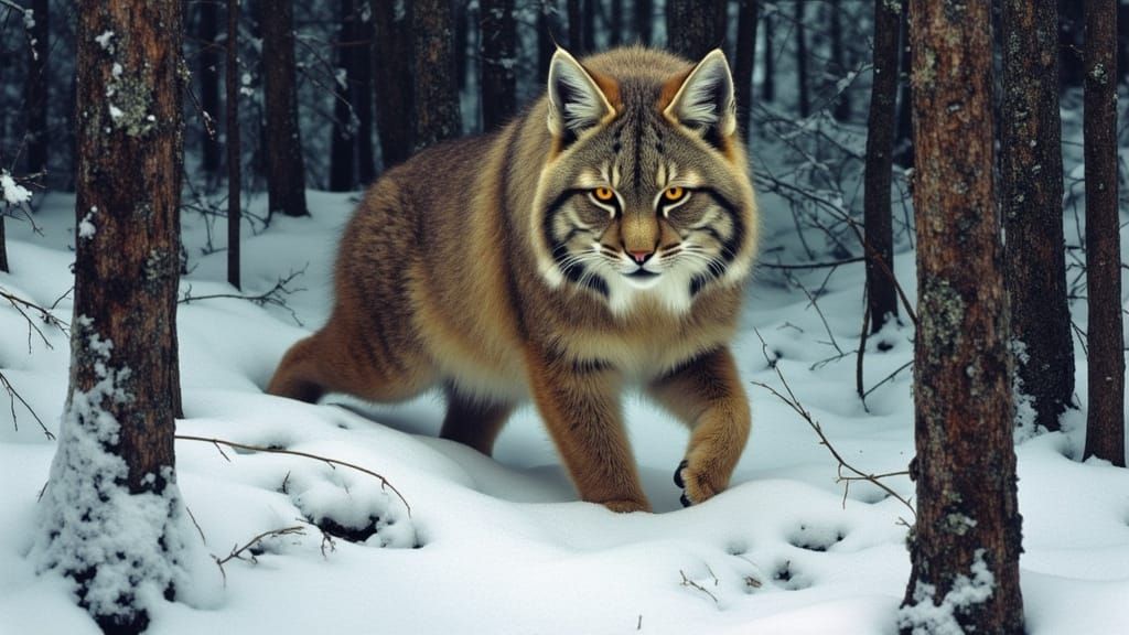 Canadian Lynx in Boreal Forest, Realistic Impressionism