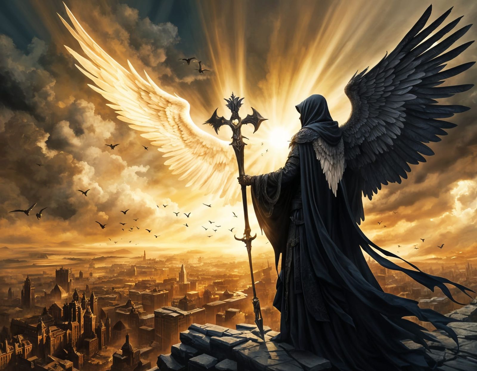 Epic Angel of the Reaper's Realm in Dramatic Scythe Pose