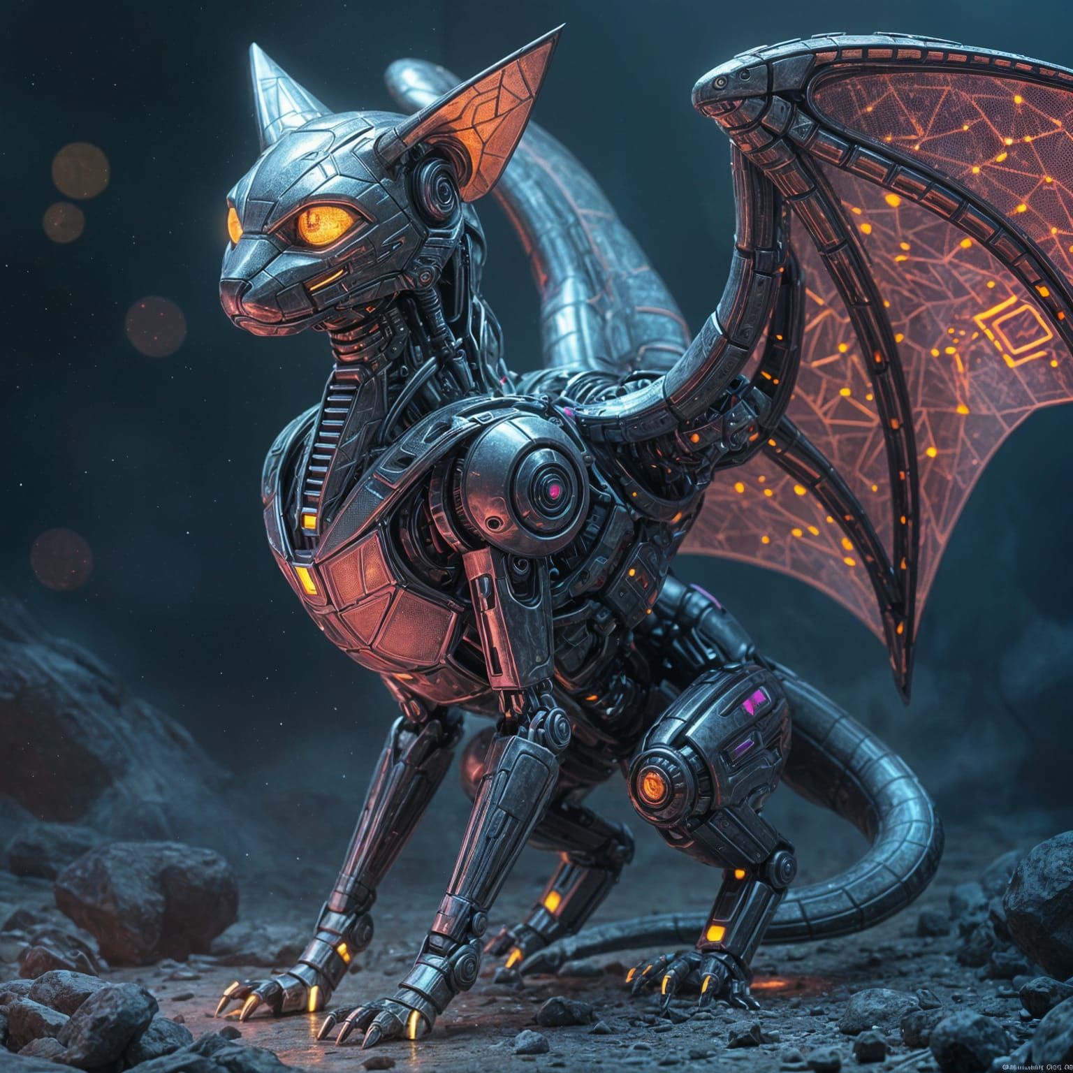 Surreal Cosmic Robot in Holographic Mixed Media Style