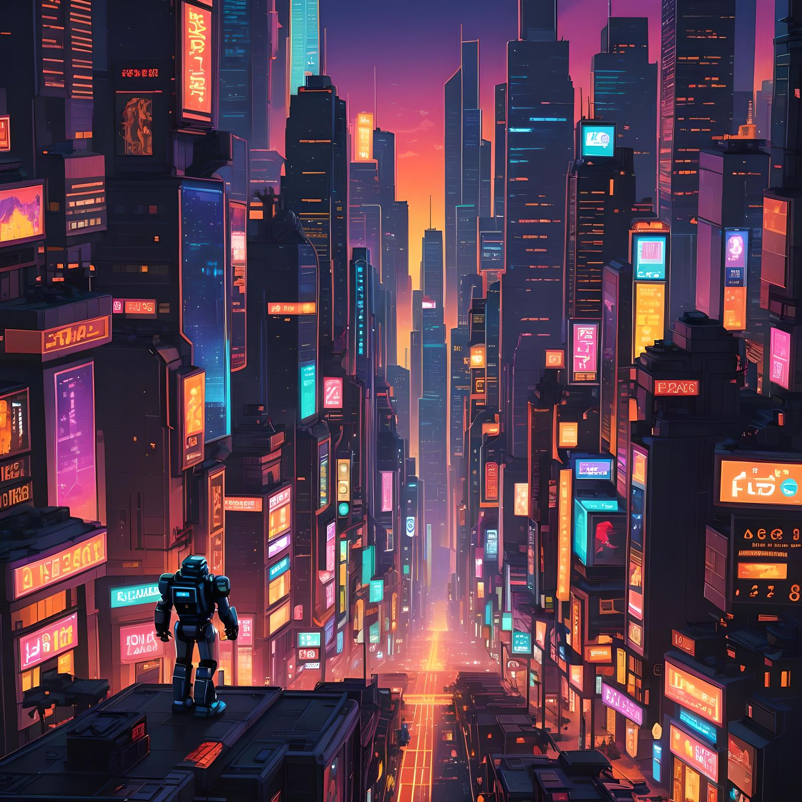 Vibrant Pixel Art Cityscape