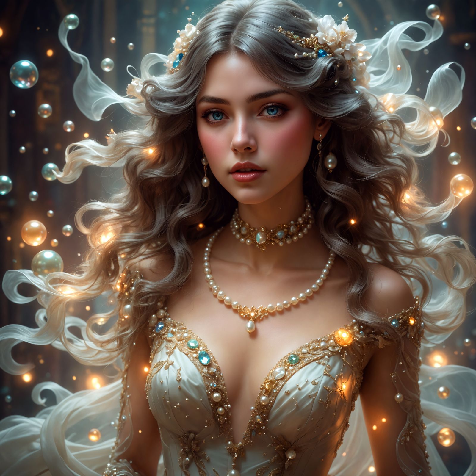 Rococo Lady with Pearls and Gems, Detailed Portrait