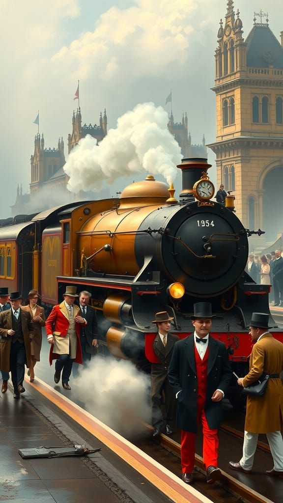 Majestic Victorian-Era Steam Train in Elegant London Setting