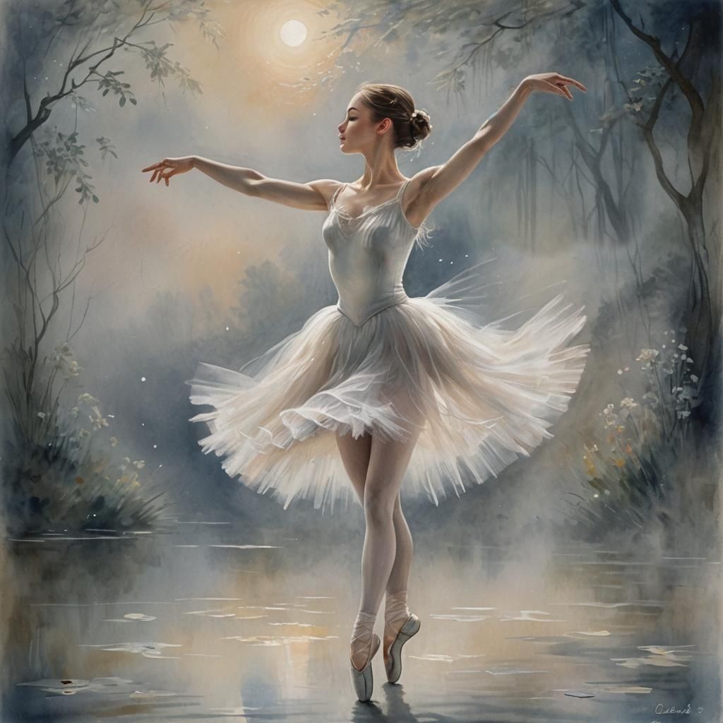 Ballerina Mid-Leap in Swan Lake Performance
