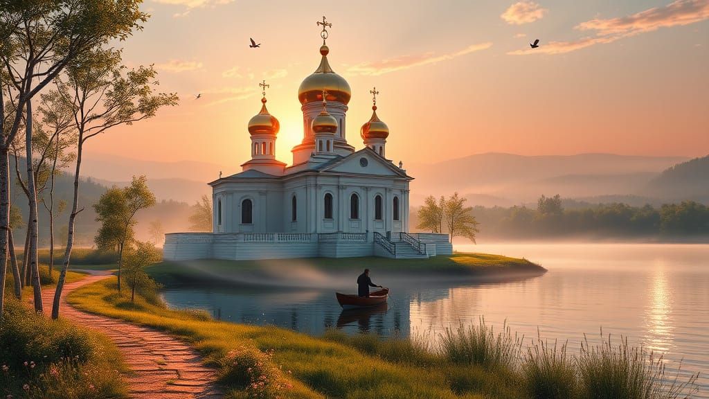 Majestic Orthodox Church on Tranquil Riverbank