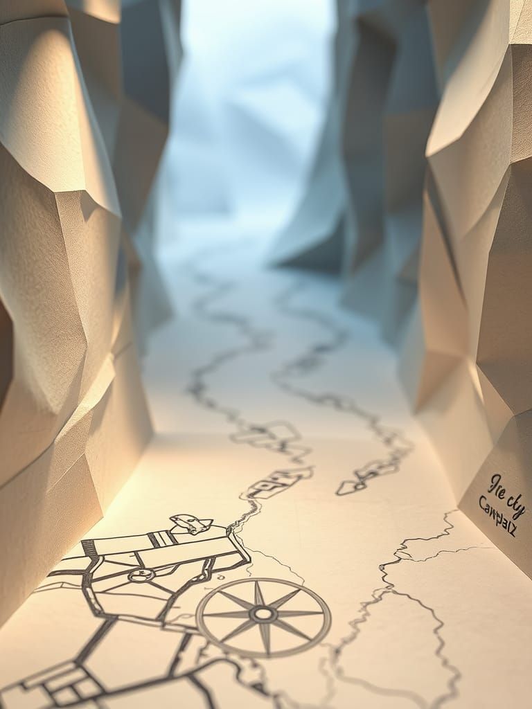 Winding Origami Pathway in Neo-Impressionist Style