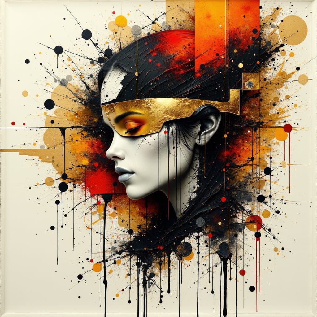 Abstract Mixed-Media Illustration of Daily Life