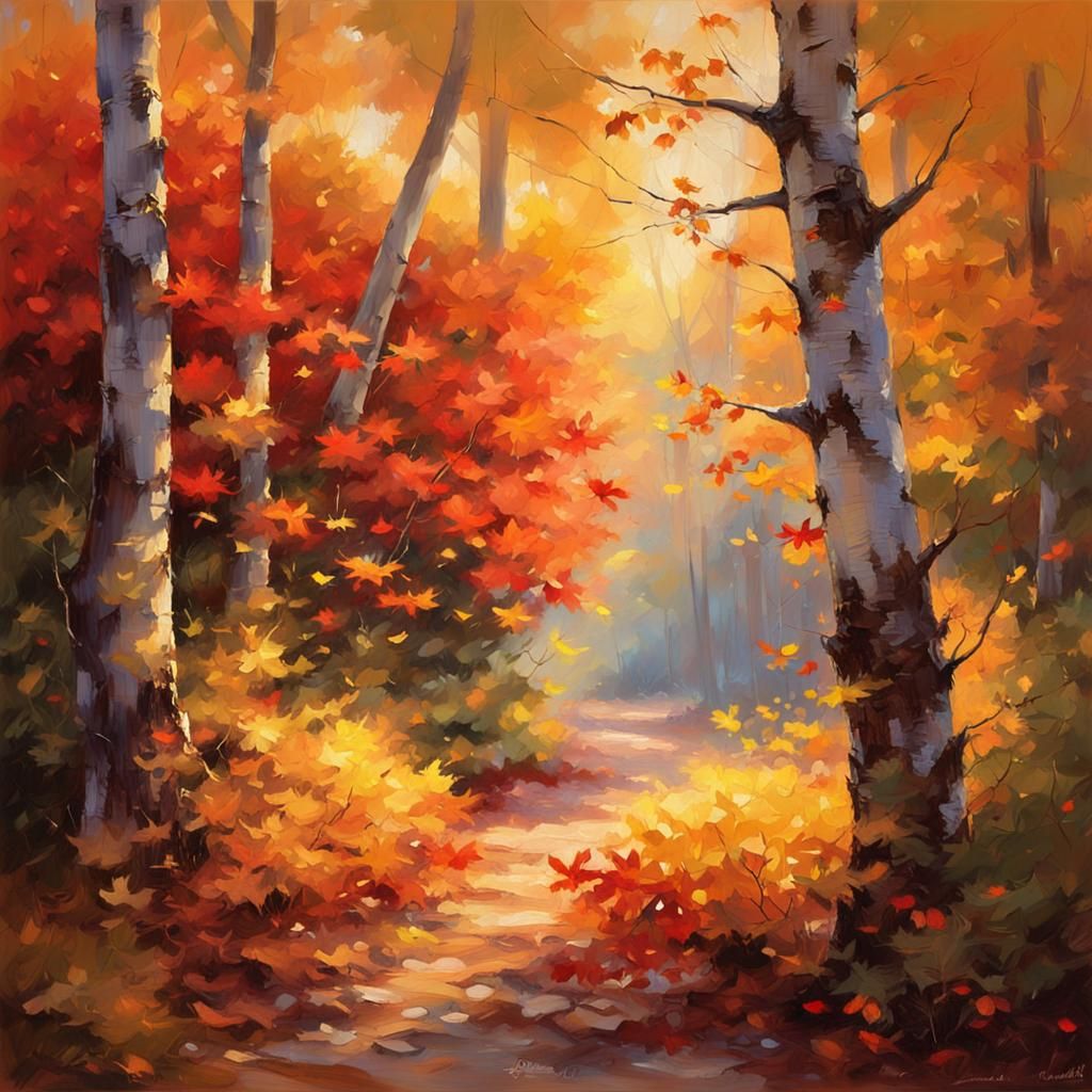 Luminous Autumn Landscape with Firefly Light