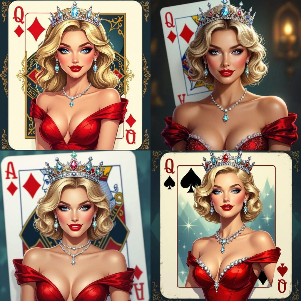 Queen of Diamonds Playing Card in Realistic Style